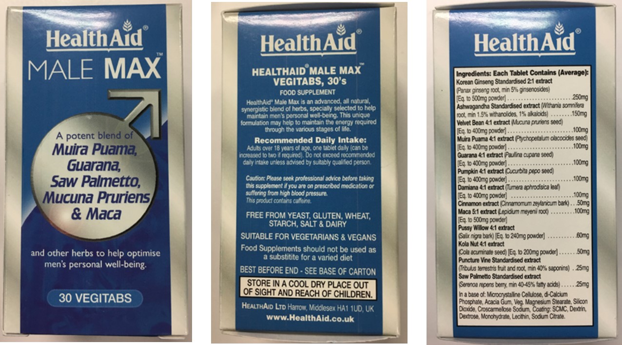 HealthAid Male Max HealthAid Male Max_ProductRecall_2018